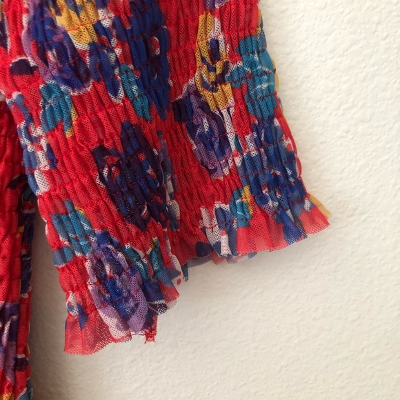 Maeve by Anthropologie smocked peplum floral top red and blue size medium - Picture 8 of 11